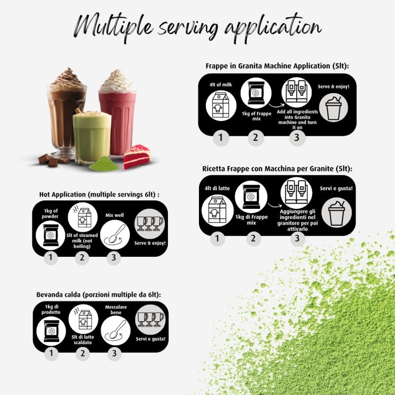 Moka Professional Matcha Green Tea Frappe Mix, 1 kg – A perfect blend of Matcha green tea for a refreshing and unique beverage